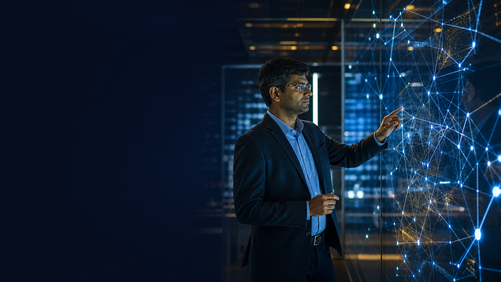 Technologist reviewing a trusted digital network